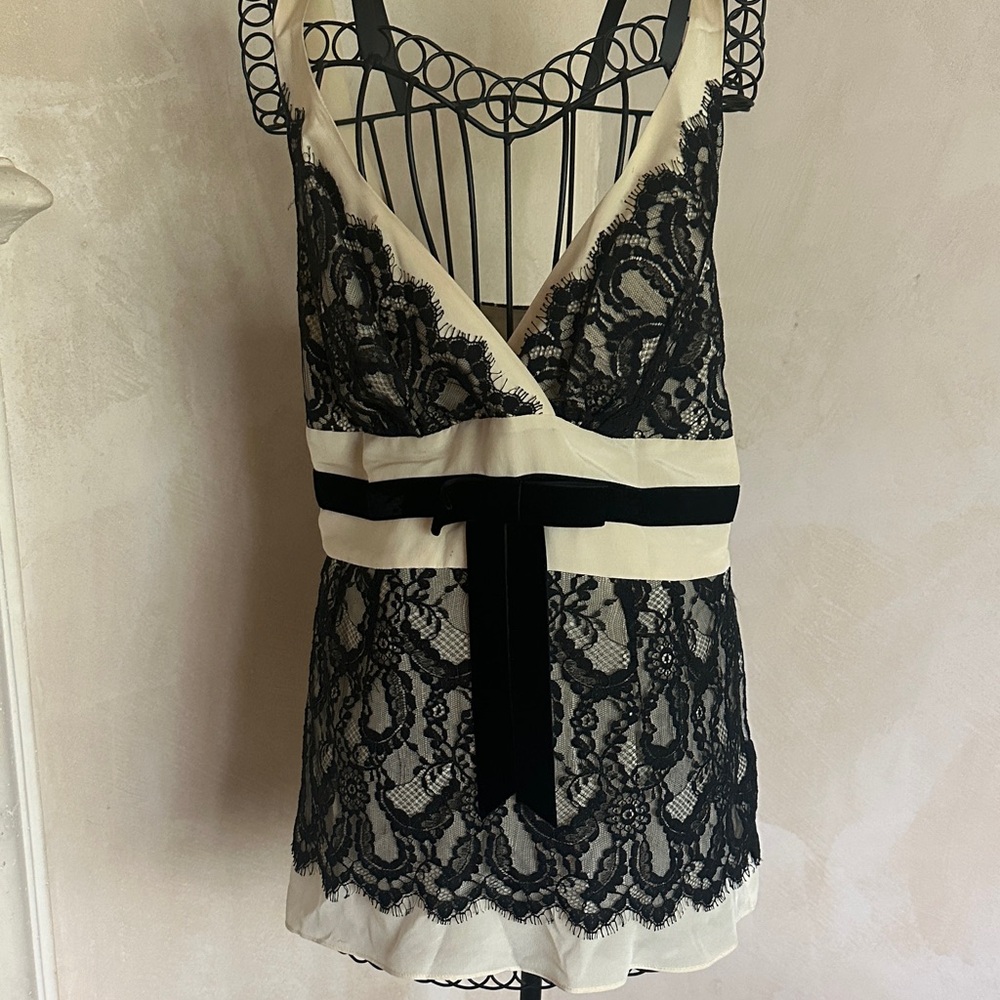 Black and cream silk top by Tracy Reese